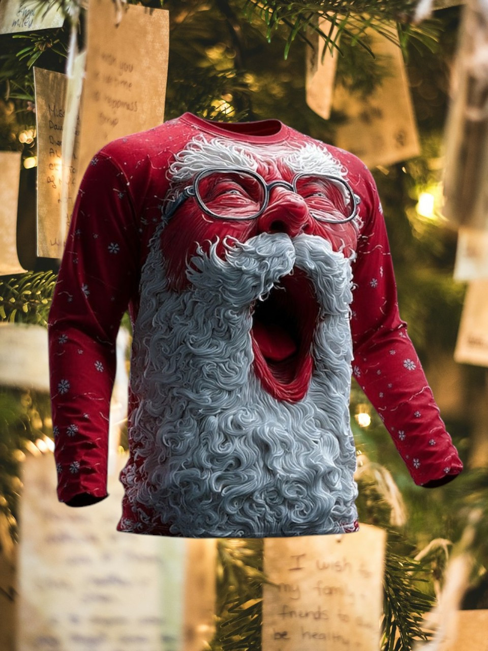 Santa Claus Screaming Face Christmas Long Sleeve Shirt Humor Clothes Xmas Presents