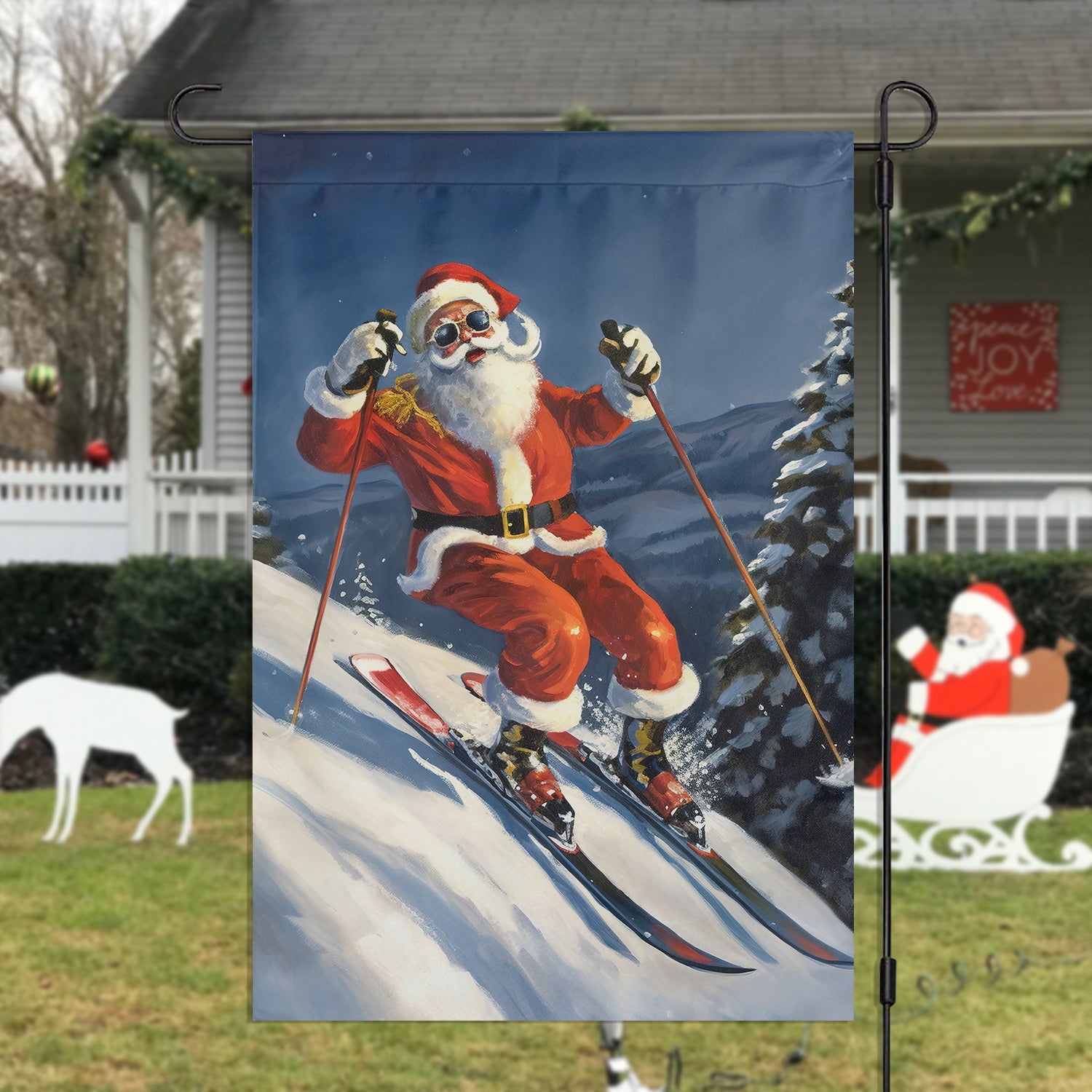 Santa Claus Skiing Christmas Flag Santa Claus Themed Winter House Decor Christmas Gift Ideas