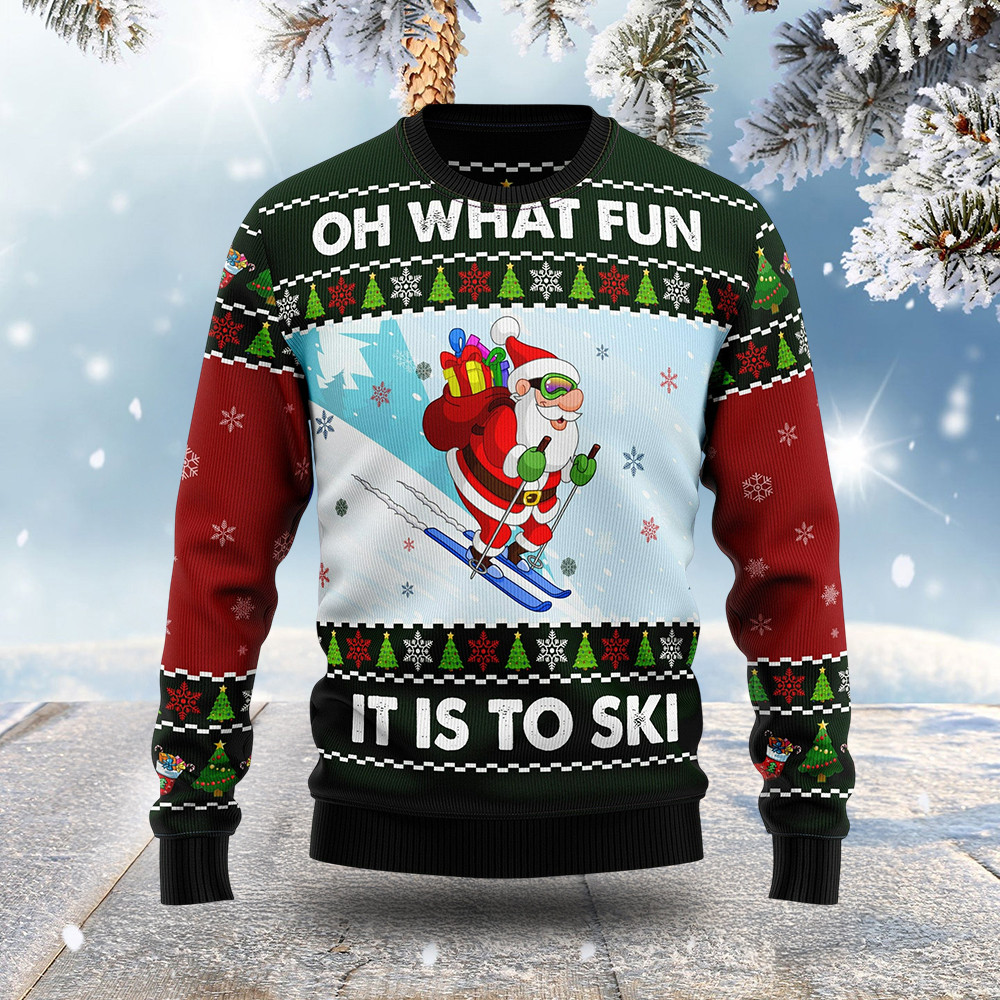 Santa Claus Skiing Christmas Ugly Sweater Holiday Apparel Cool Xmas Gifts