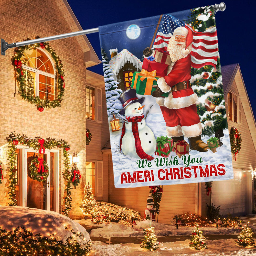Santa Claus Snowman American Christmas We Wish You Ameri Christmas Flag