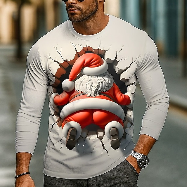 Santa Claus Stuck In Wall Christmas Long Sleeve Shirt Hilarious Christmas Presents