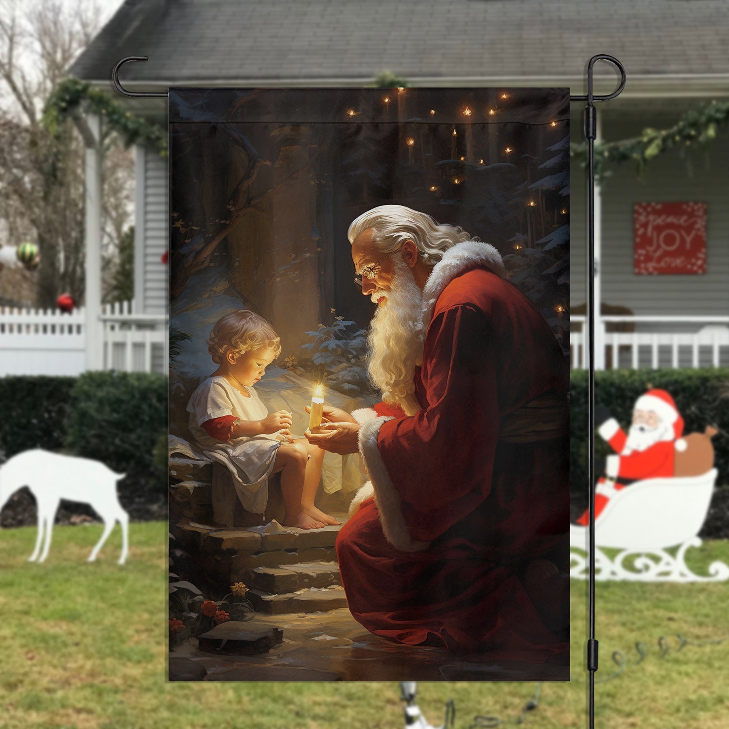 Santa Claus Talk With Kid Christmas Flag Santa Claus Themed Winter House Decor Xmas Gift Ideas