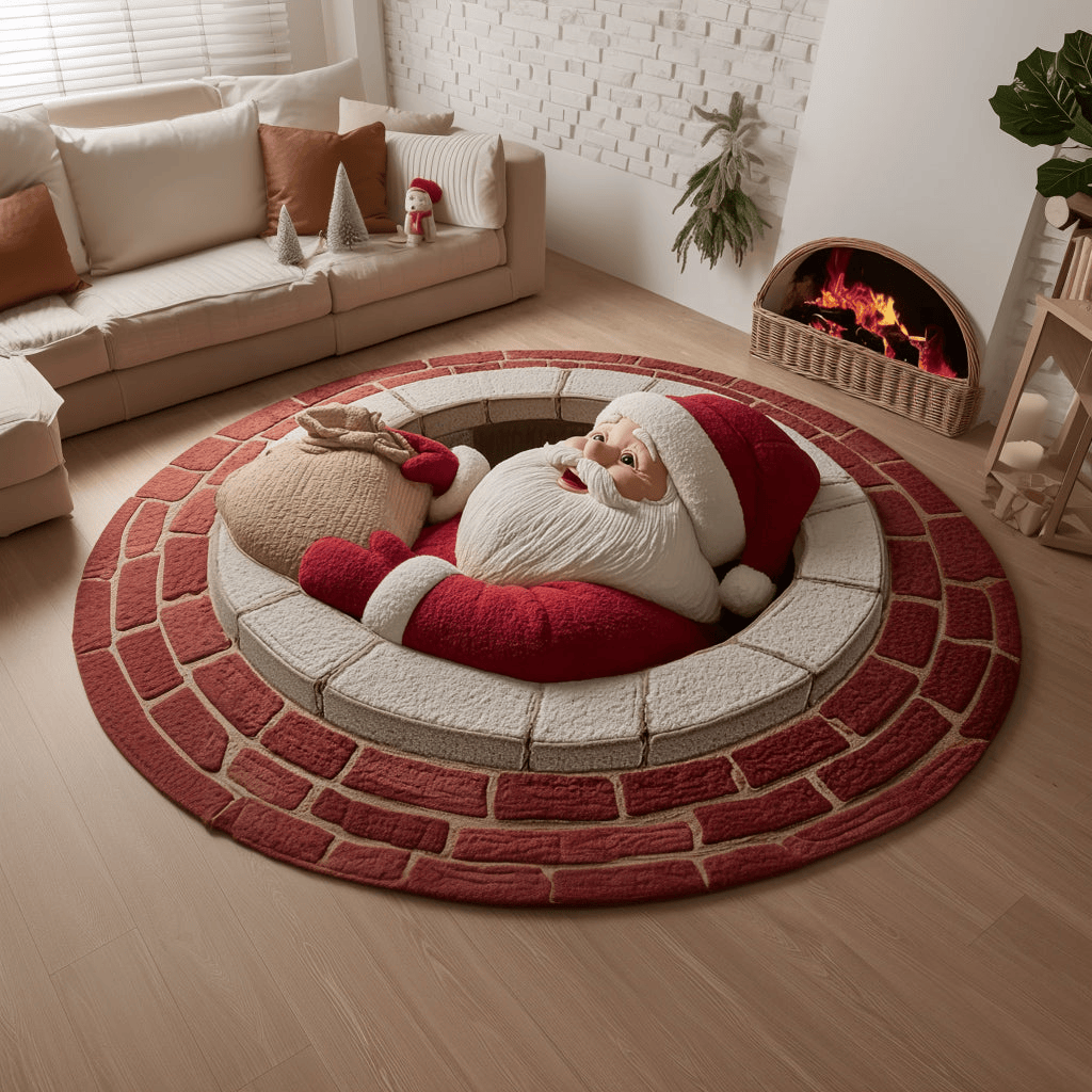 Santa Claus Trick Quilted Round Mat Xmas Round Mat Indoor Home Decor Christmas Gift For Son