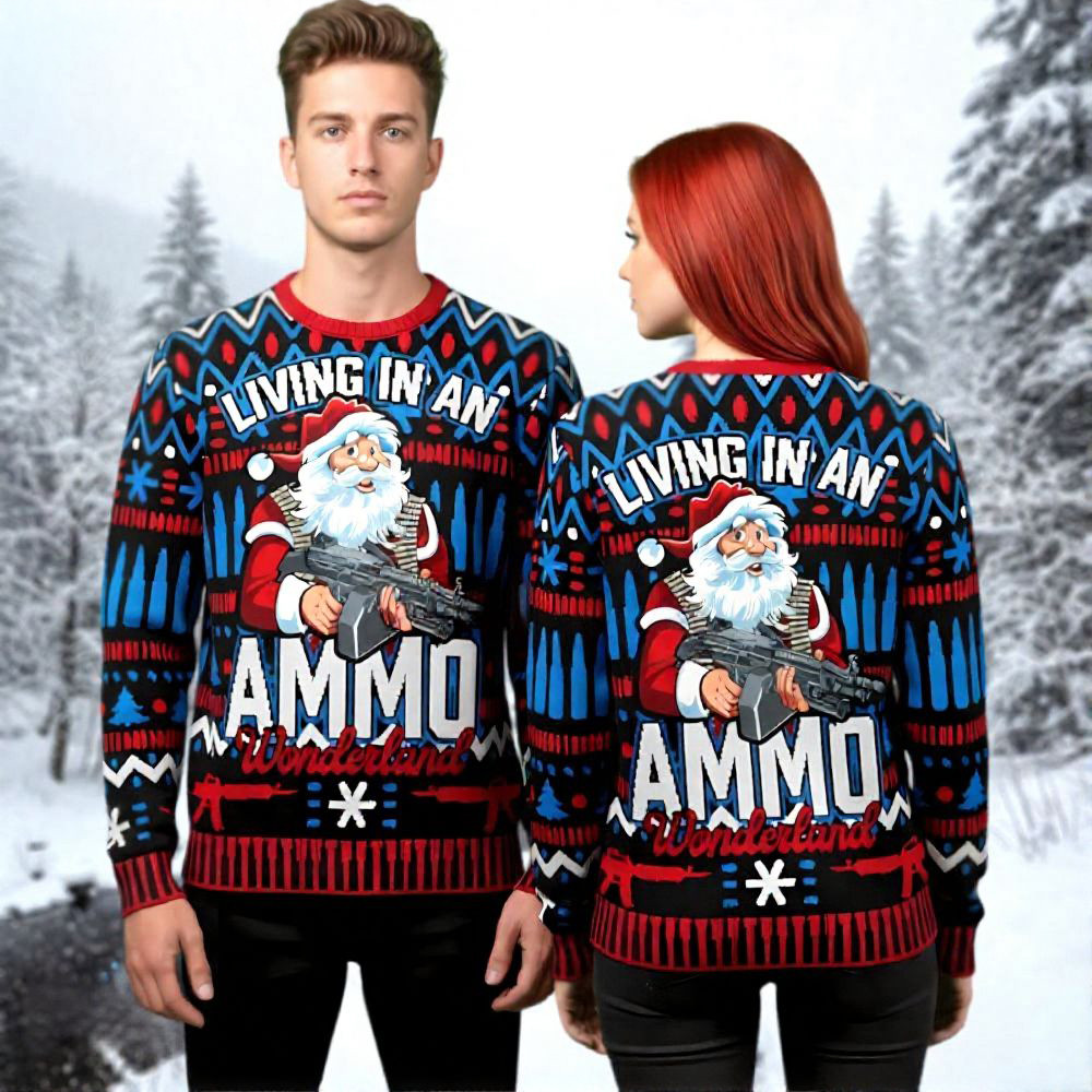 Santa Claus Ugly Christmas Sweater Living In An Ammo Wonderland Holiday Apparel Christmas Gift
