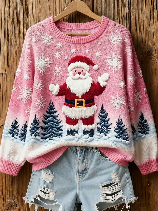 Santa Claus Ugly Christmas Sweater Pine Tree Snowflakes Holiday Cute Clothes Gifts For Women