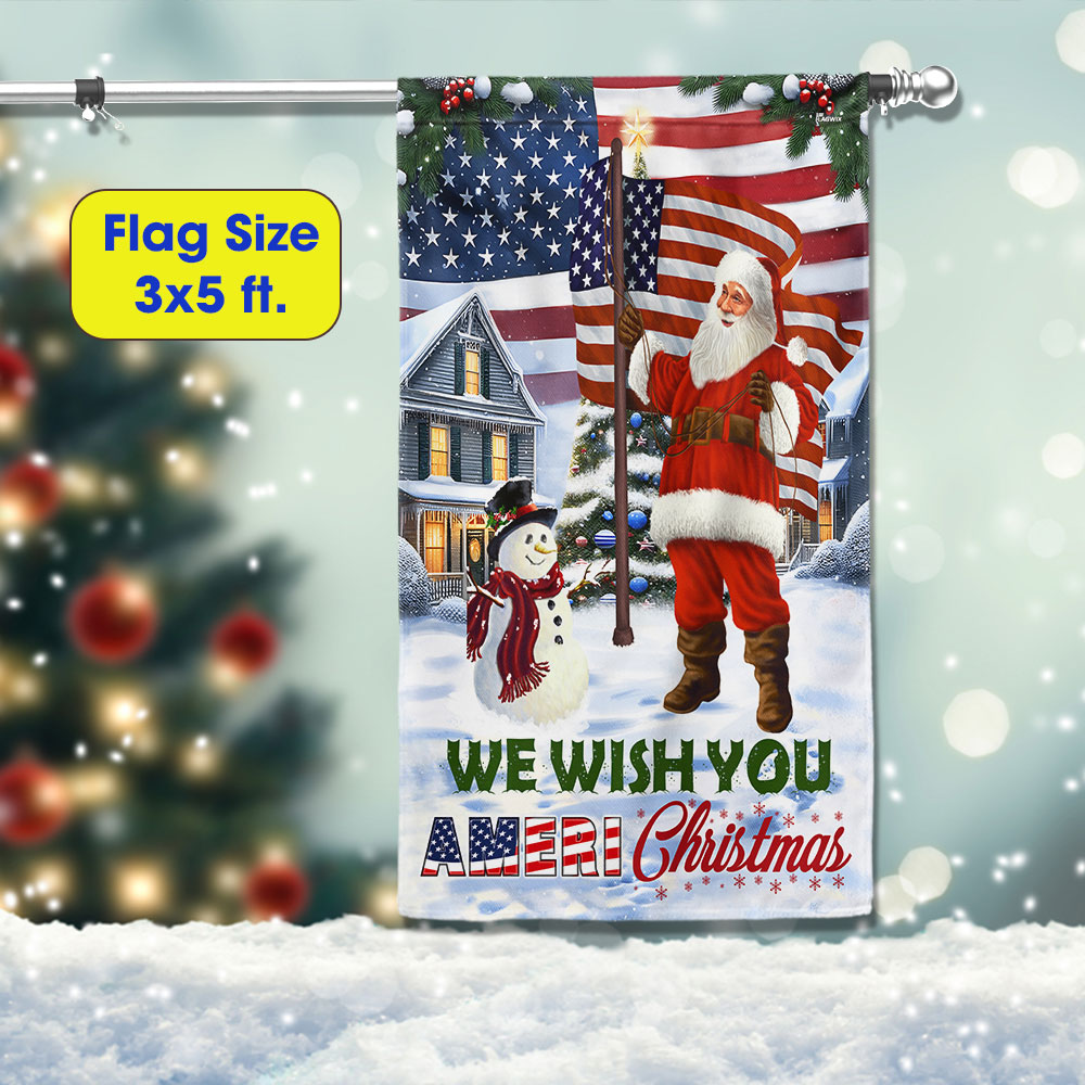 Santa Claus We Wish You Ameri Christmas American Flag