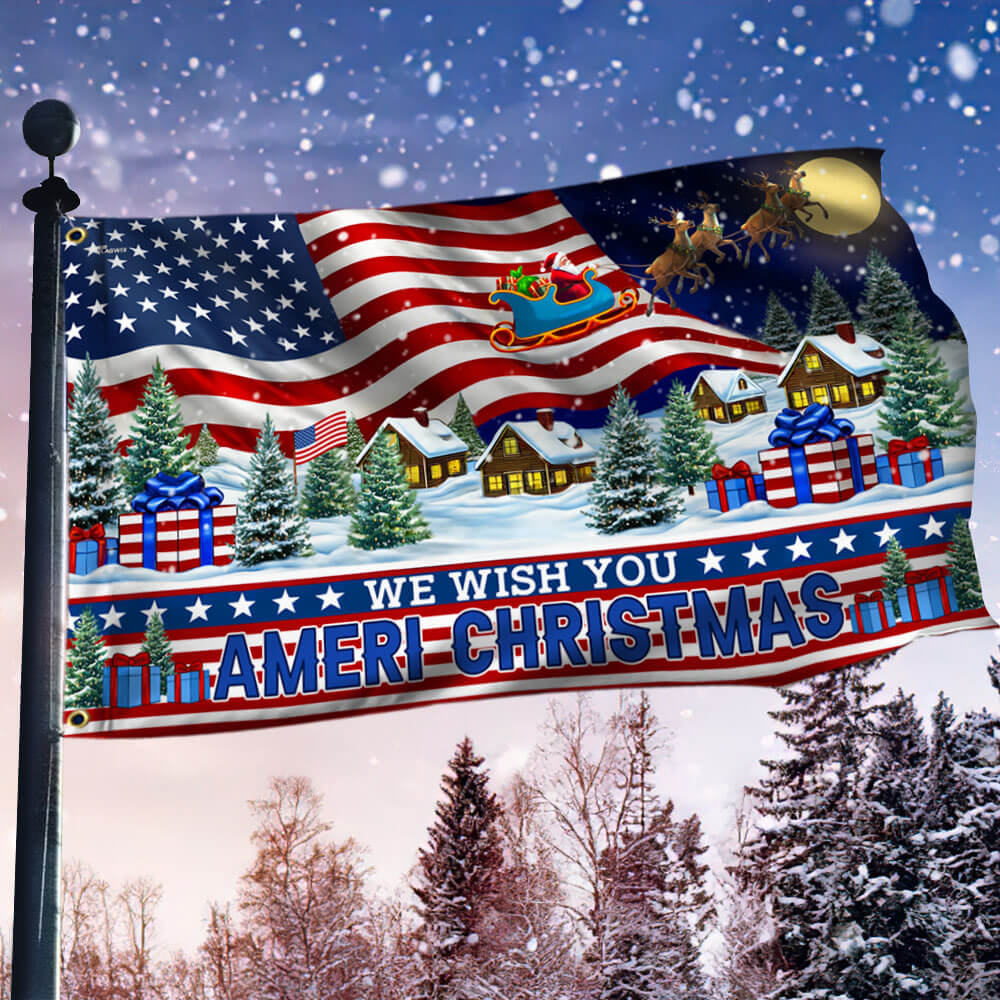 Santa Claus We Wish You Ameri Christmas Flag