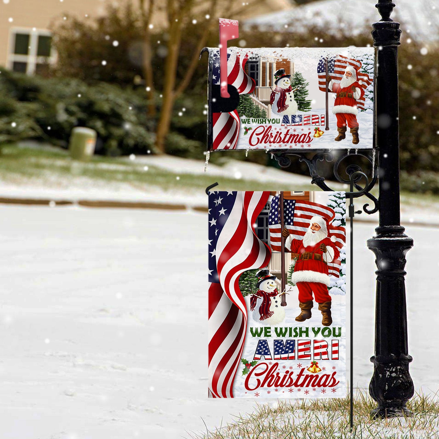 Santa Claus We Wish You Ameri Christmas Garden Flag Mailbox Cover