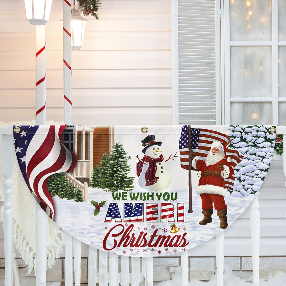 Santa Claus We Wish You Ameri Christmas Non Pleated Fan Flag