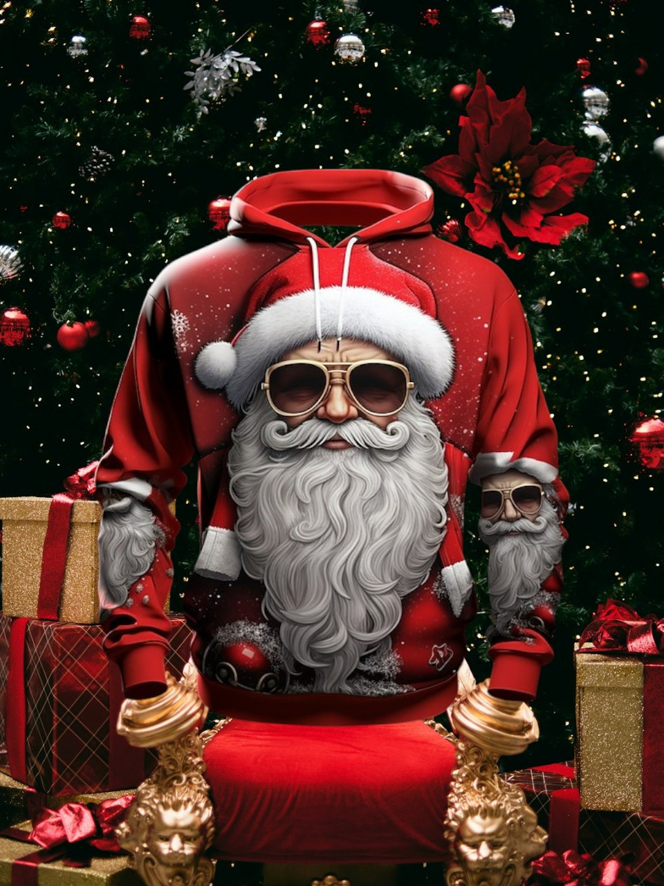 Santa Claus Wearing Glasses Christmas Hoodie Snowflake Winter Holiday Outfit Gifts For Him
