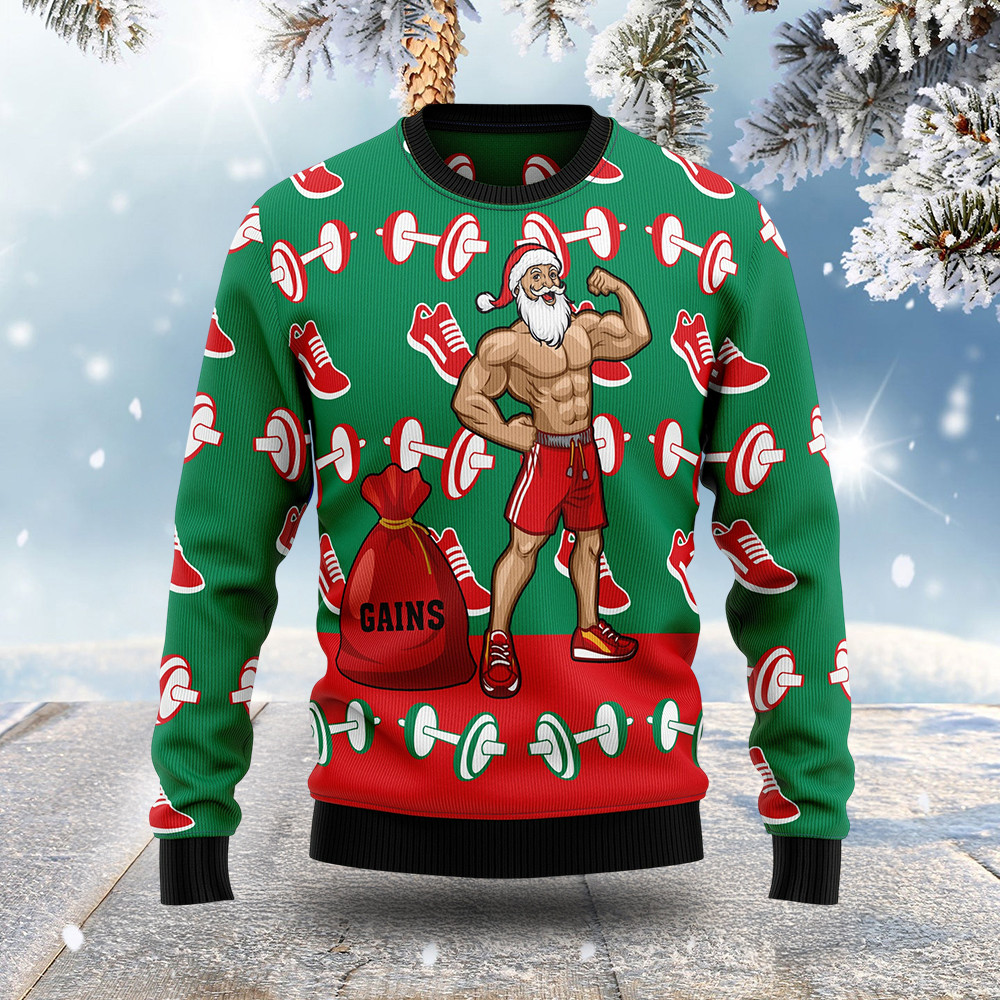 Santa Claus Weightlifting Ugly Christmas Sweater Christmas Gifts For Gym Goers