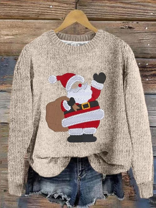 Santa Claus With Gift Bag Christmas Sweater Festive Winter Holiday Clothes Gifts For Women