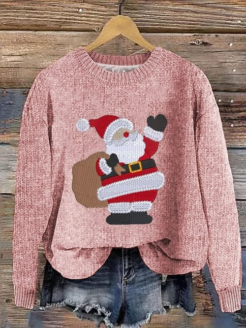 Santa Claus With Gift Bag Christmas Sweater Festive Winter Holiday Clothes Gifts For Women