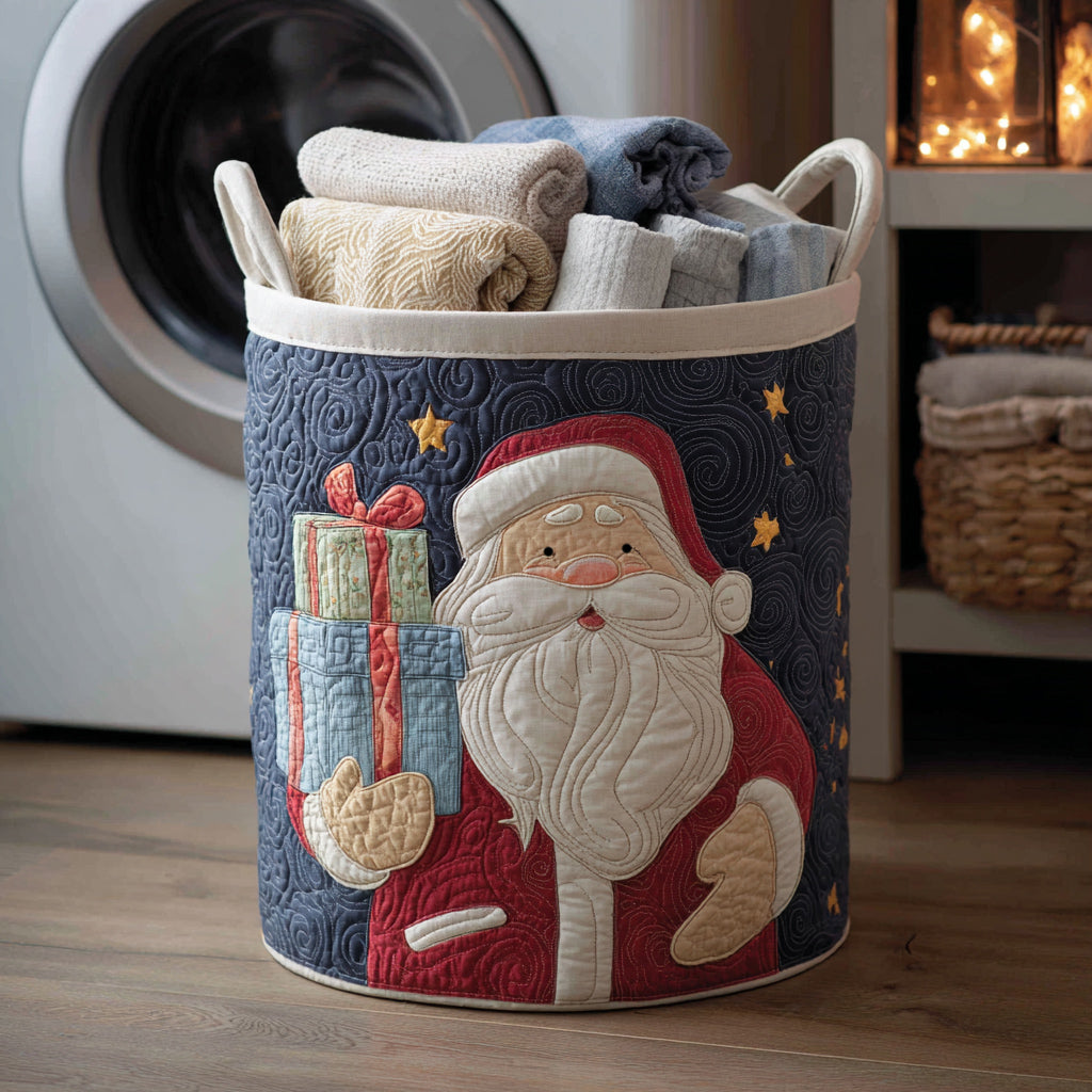 Santa Claus With Gifts Quilted Laundry Basket Top Choice For Housewarming