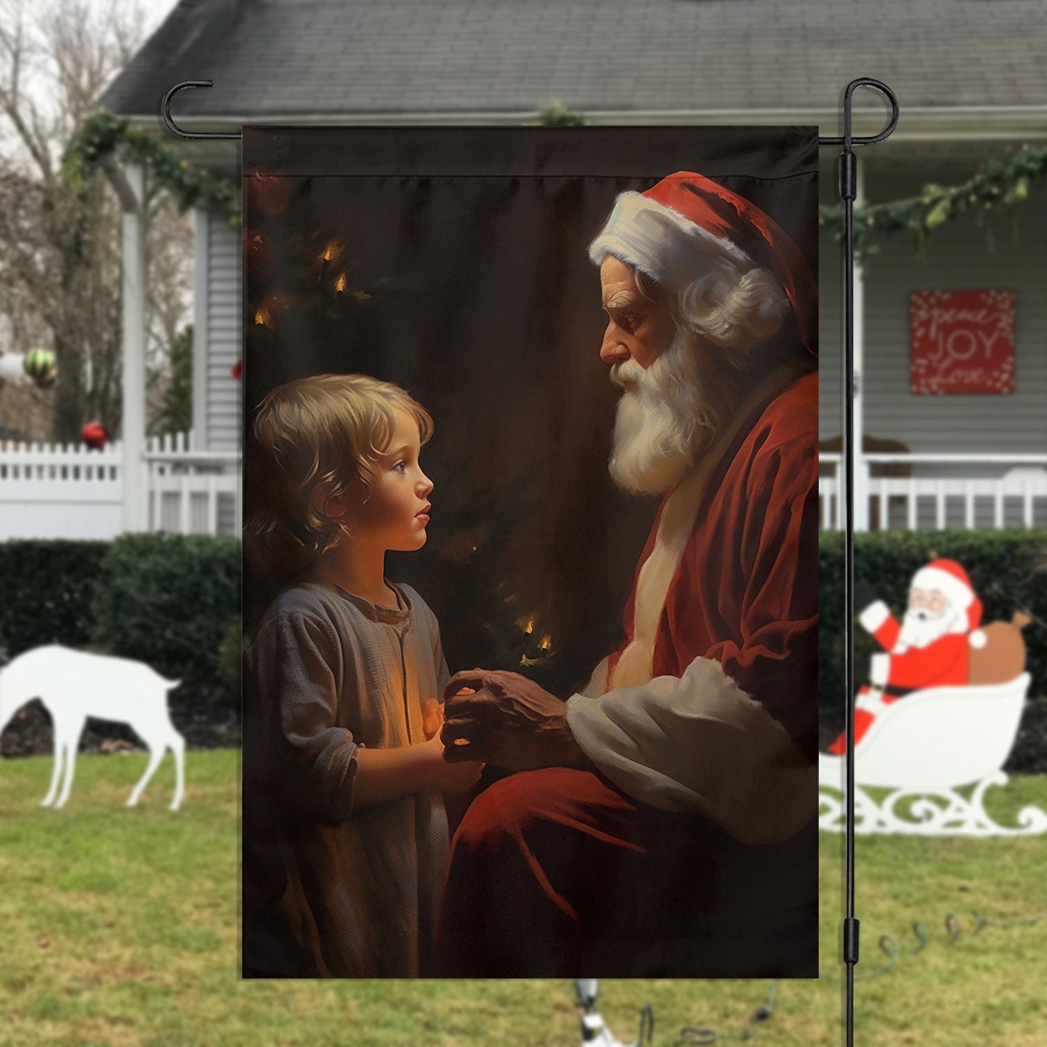 Santa Claus With Kid Christmas Flag Santa Claus Themed Christmas Outdoor Decor