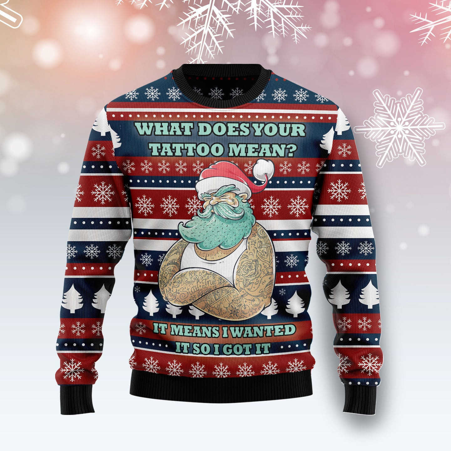 Santa Clause Love Tattoo  Ugly Christmas Sweater