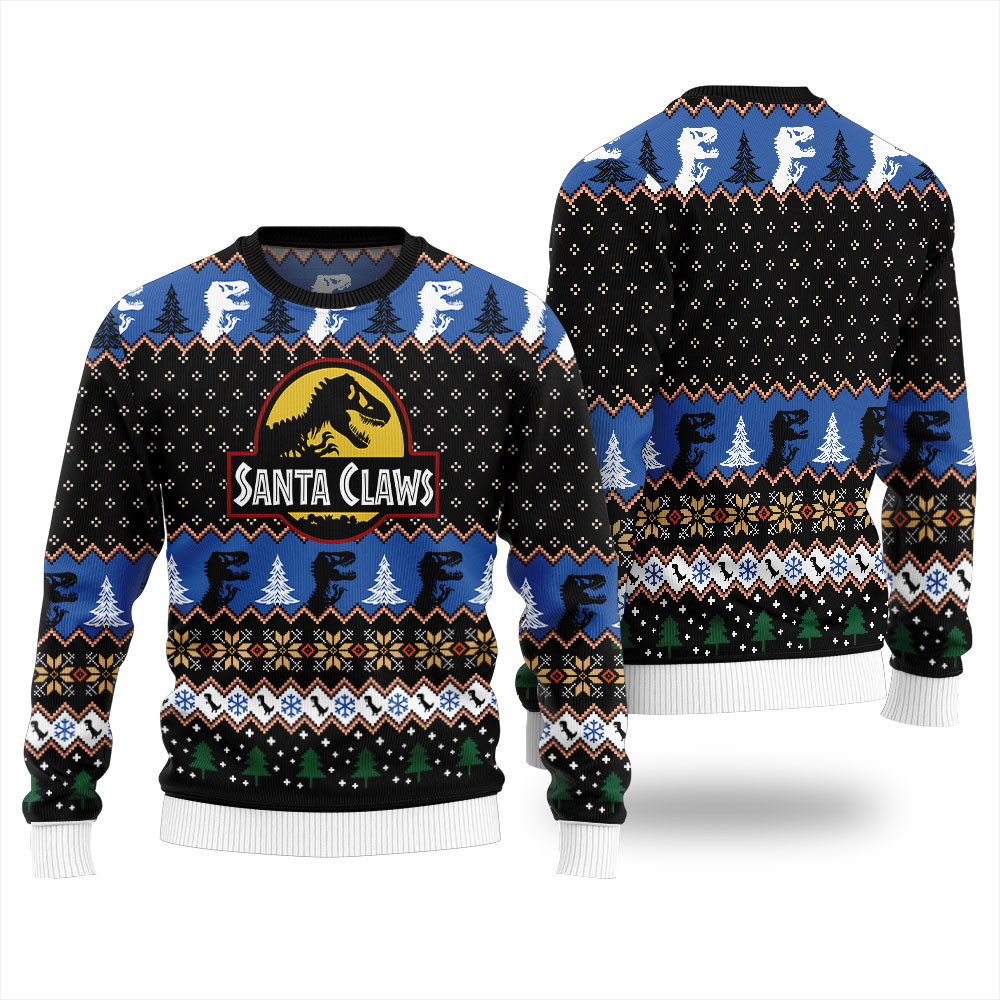 Santa Claws Dinosaur Ugly Christmas Sweater Casual Winter Sweatshirt for Daily Comfort