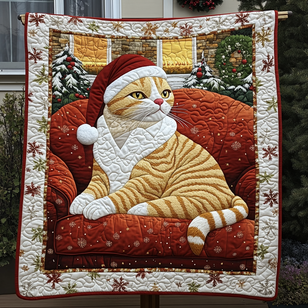 Santa Claws Express Quilted Blanket Presents For Cat Lovers