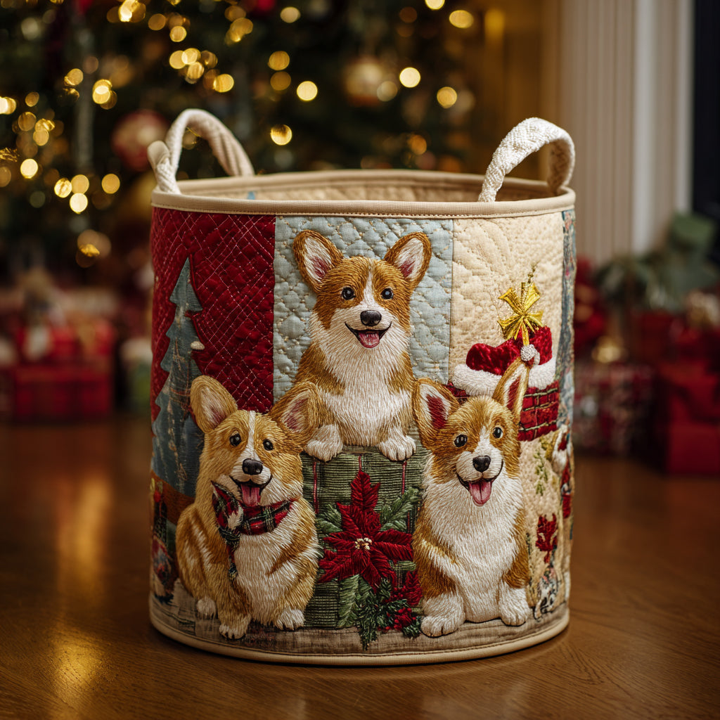 Santa Corgi Helper Quilted Laundry Basket Premium Quilted Laundry Bin Gift for Every Household