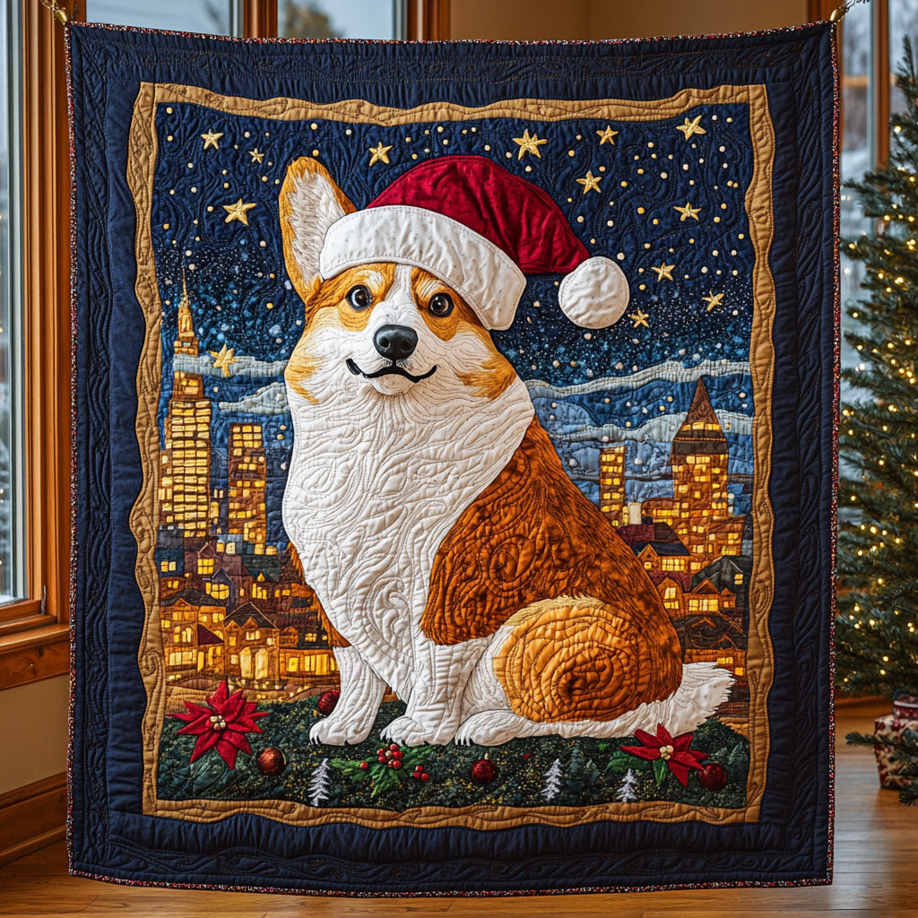 Santa Corgi Quilt Perfect Housewarming Gift with Quilt Blanket