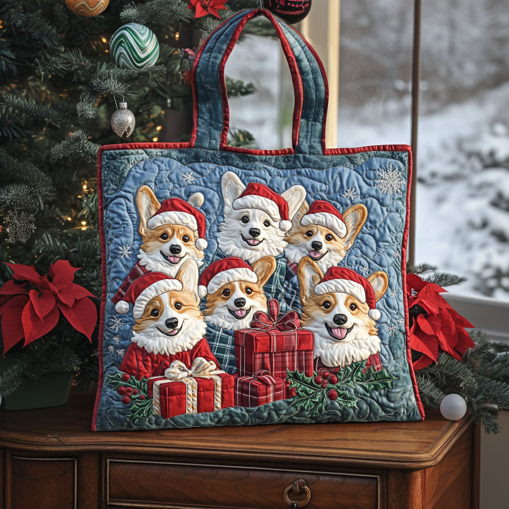 Santa Corgi Quilted Tote Bag Unique Dog Gifts For Owners