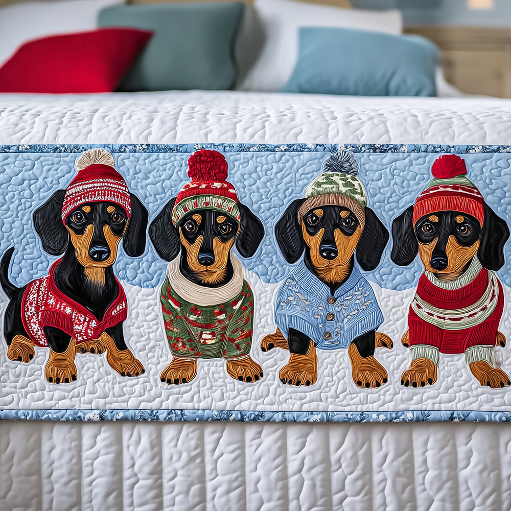 Santa Dachshund Quilted Bed Runner Bed Christmas Decor Dachshund Gifts For Mom
