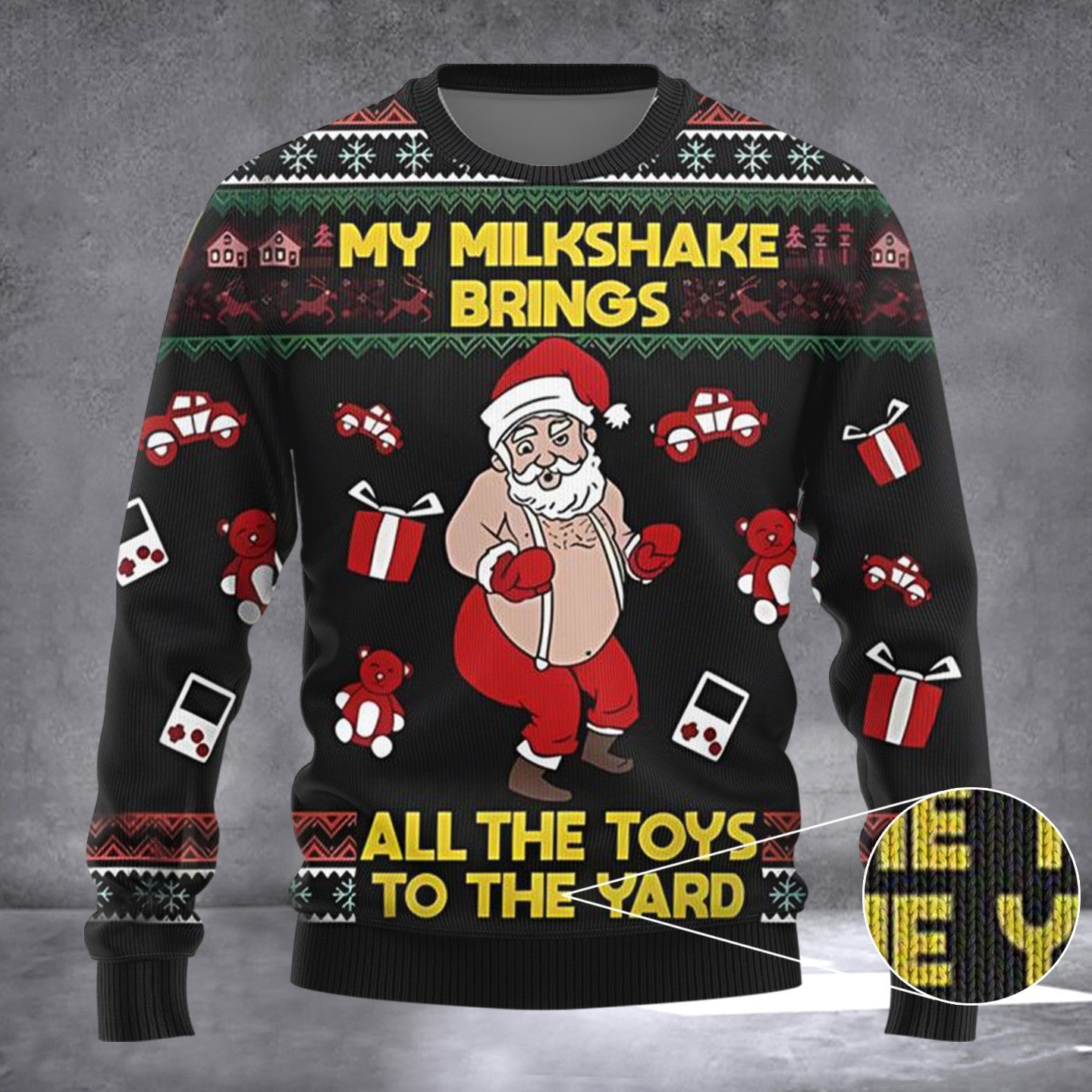 Santa Dancing Ugly Christmas Sweater My Milkshake Brings All The Toys To The Yard Sweater Santa Dancing Ugly Christmas Sweater My Milkshake Brings All The Toys To The Yard Sweater