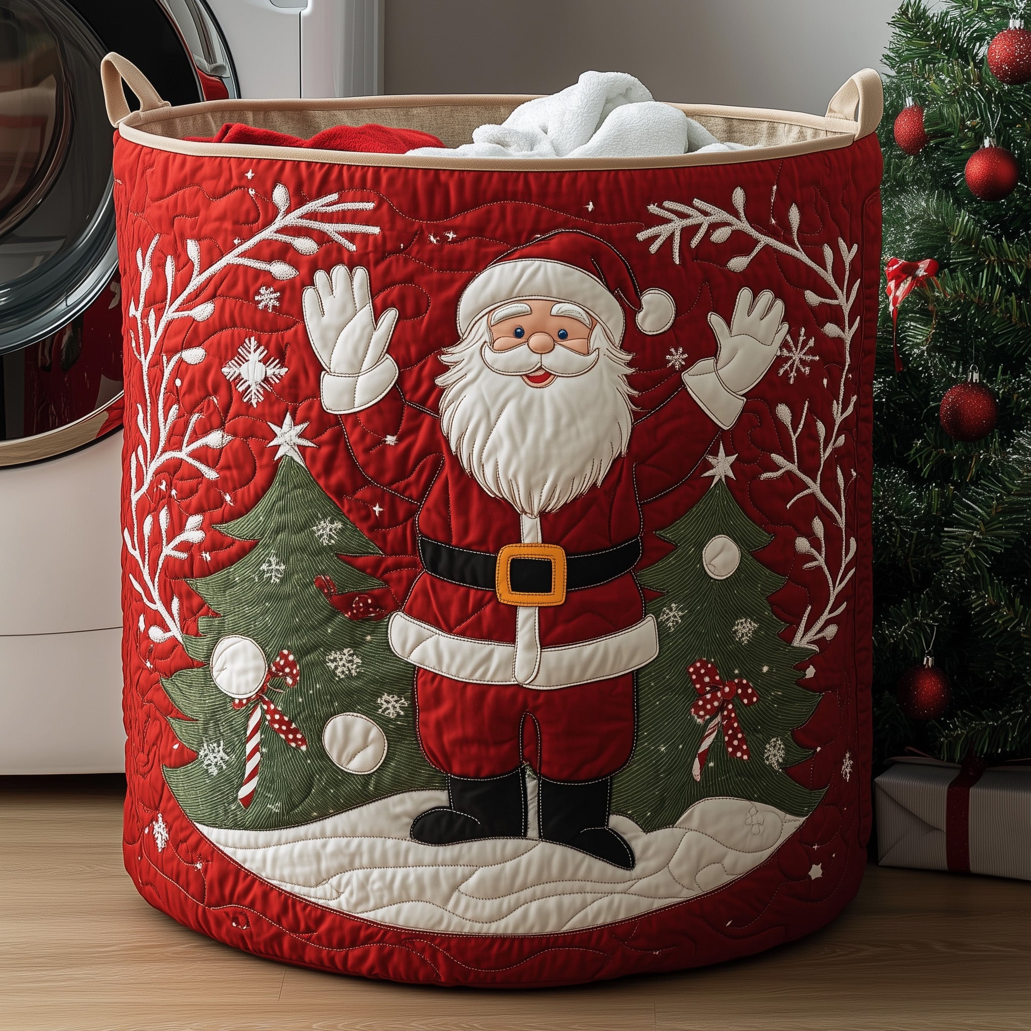 Santa Delight Quilted Laundry Basket Best Christmas Gifts For Friends