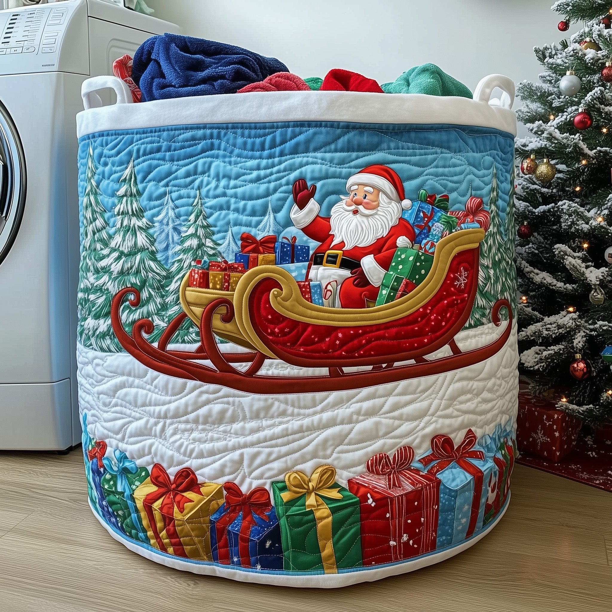 Santa Delight Quilted Laundry Basket Idea Gifts Christmas  For Santa Followers