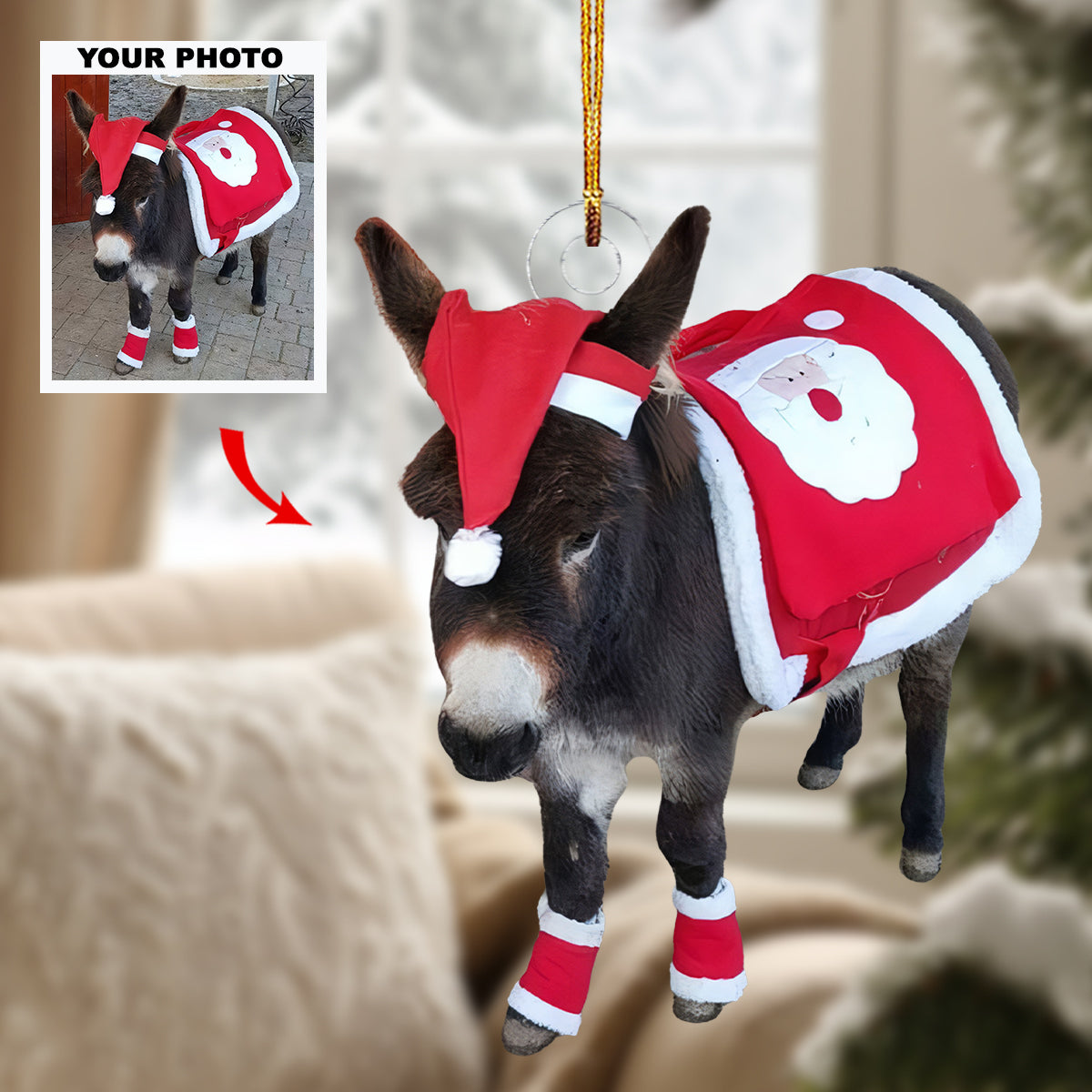 Santa Donkeys Personalized Photo Mica Ornament Gift For Donkey Lovers Donkey Owners Pe