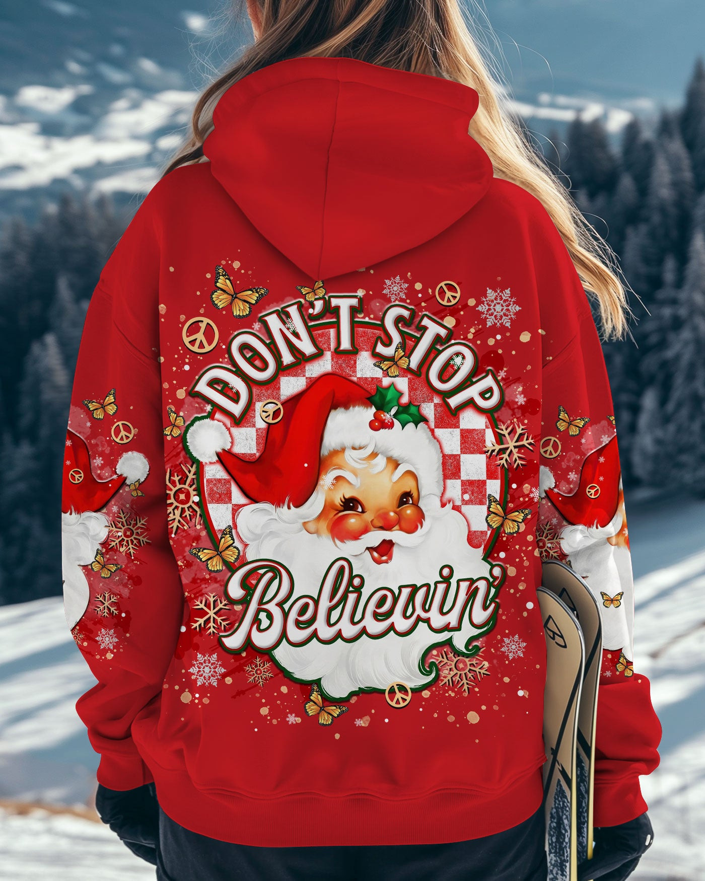 Santa Don't Stop Believin' Christmas Hoodie Funny Santa Apparel Christmas Gifts For Her