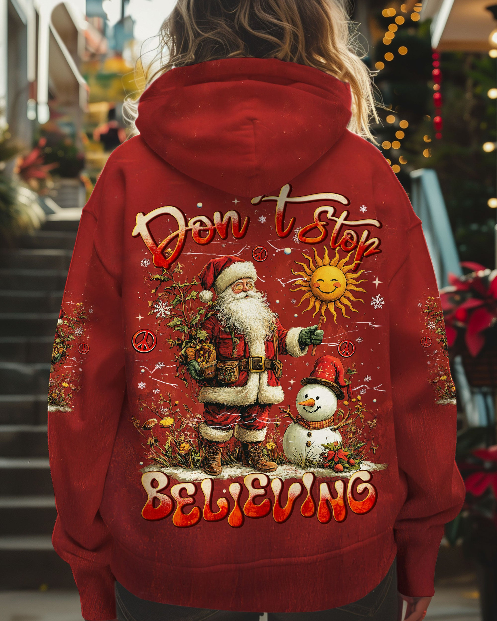 Santa Don't Stop Believing Christmas Hoodie Flower Xmas Apparel Sunflower Inspired Gifts