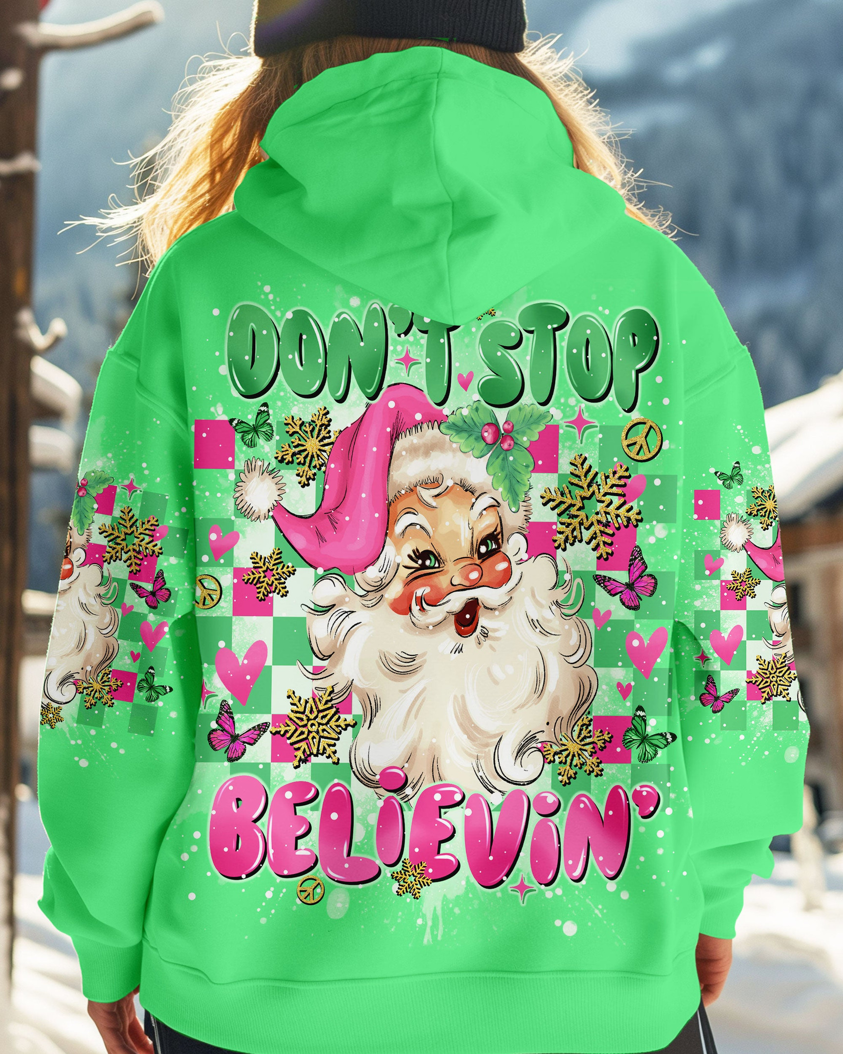 Santa Don't Stop Believing Christmas Hoodie Pink Tie Dye Clothing Xmas Gifts For Her
