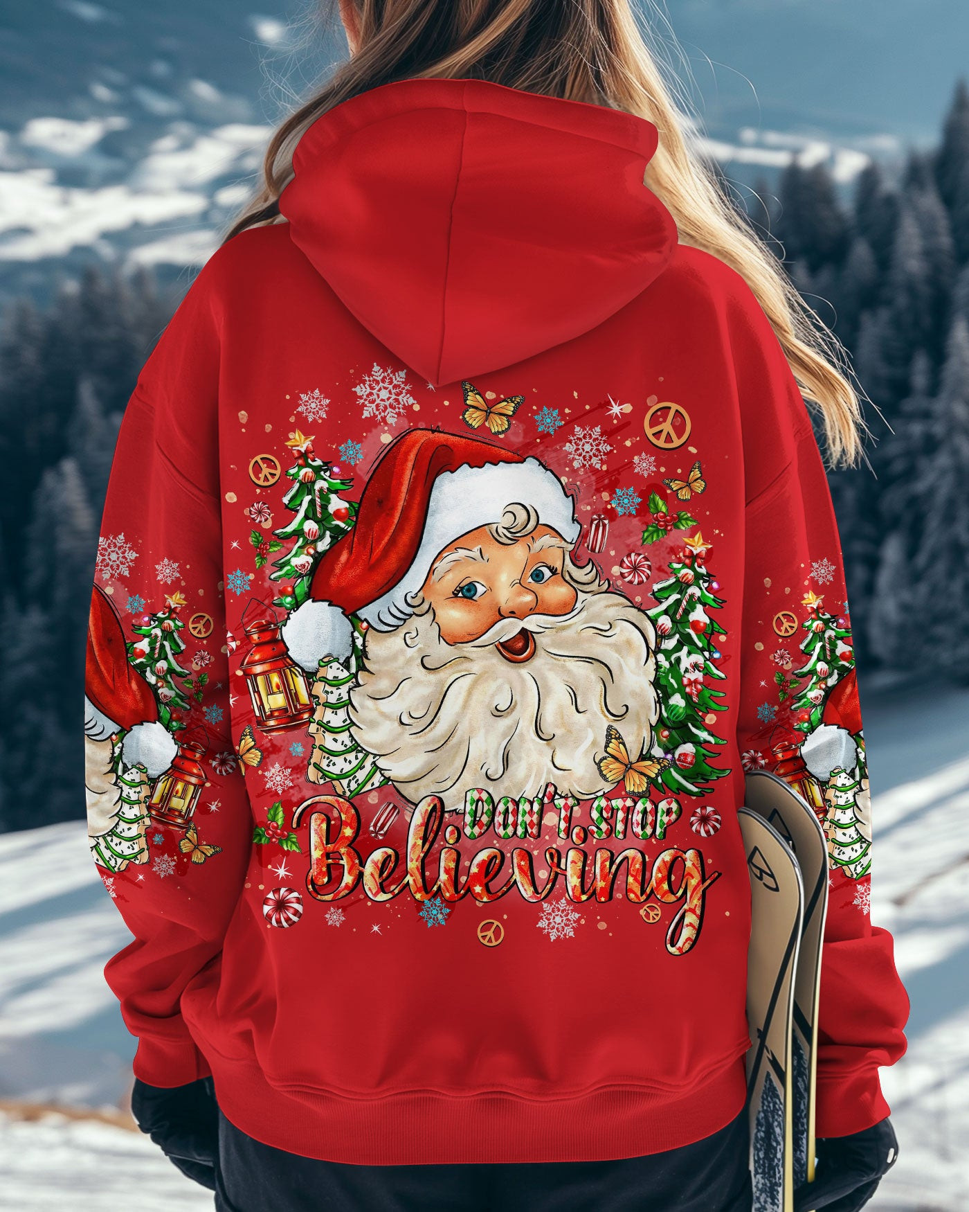 Santa Don't Stop Believing Christmas Hoodie Red Christmas Clothing Xmas Gifts For Bestie