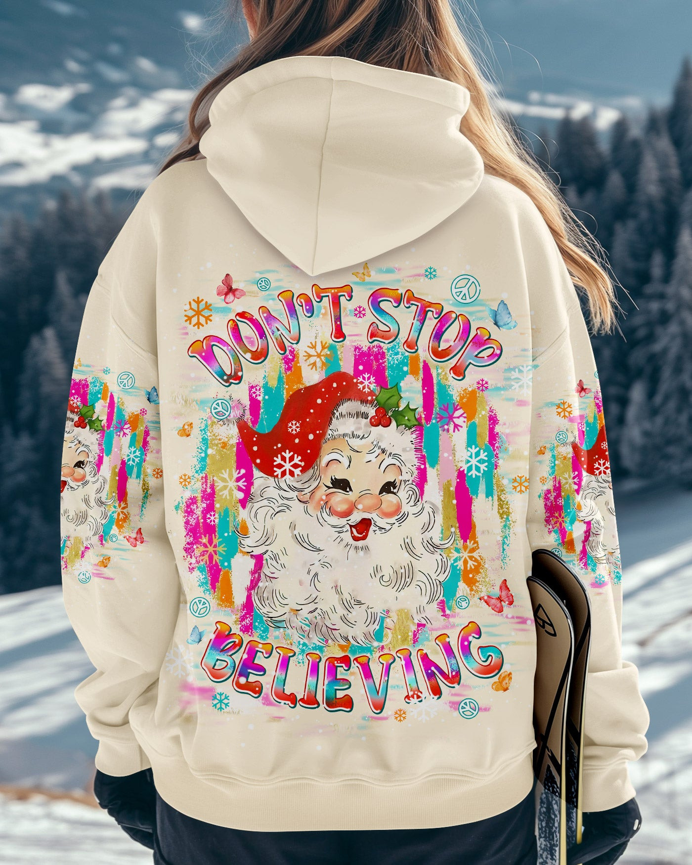 Santa Don't Stop Believing Hoodie Cute Merchandise Hippie Gifts For Christmas