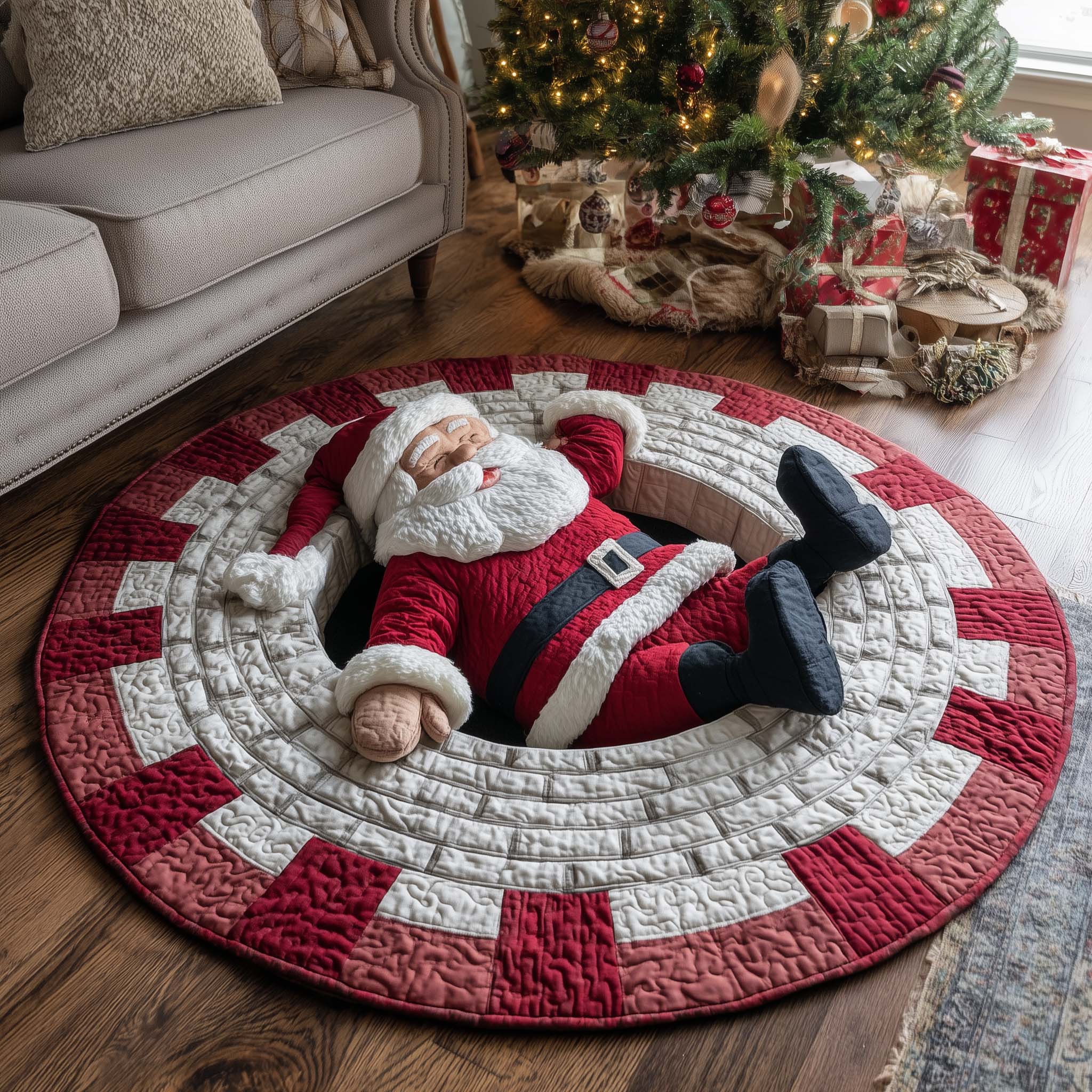 Santa Down The Chimney Quilted Round Mat Perfect Home Accessory Quilted Round Mat