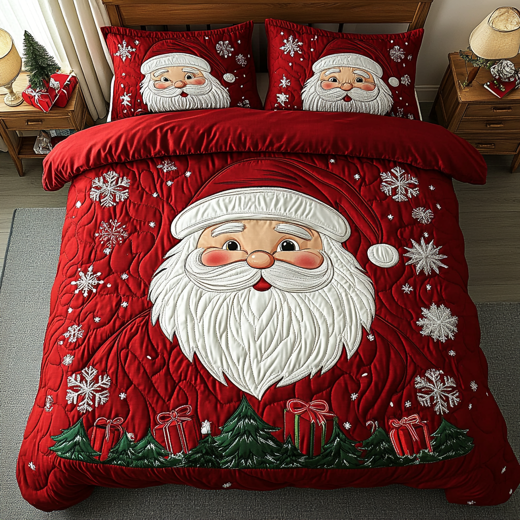 Santa Dream Quilted Bedding Set Holiday Duvet Cover Set Christmas Presents For Wife