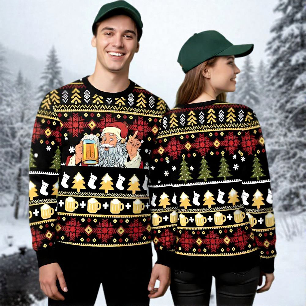 Santa Drinks Beer Ugly Christmas Sweater Funny Holiday Sweaters Santa Claus Lover Gifts