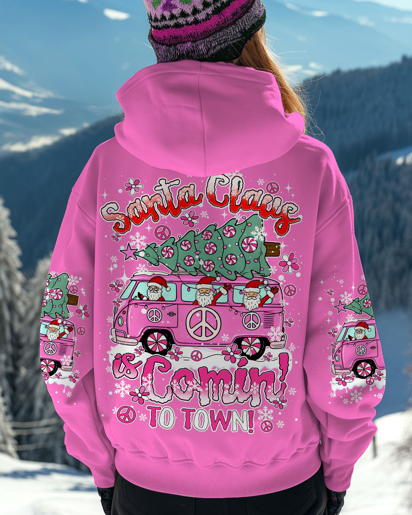 Santa Driving Hippie Bus Hoodie Santa Claus Is Coming Christmas Clothes Gifts For Women