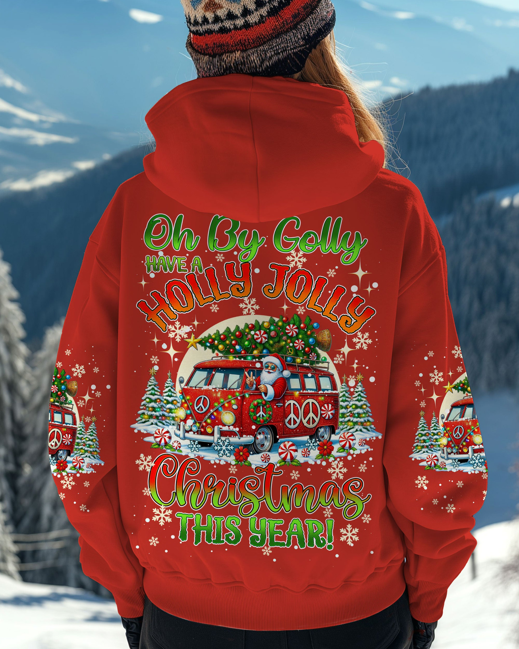 Santa Driving Hippie Car Hoodie Holly Jolly Christmas This Year Winter Merch Gift Ideas