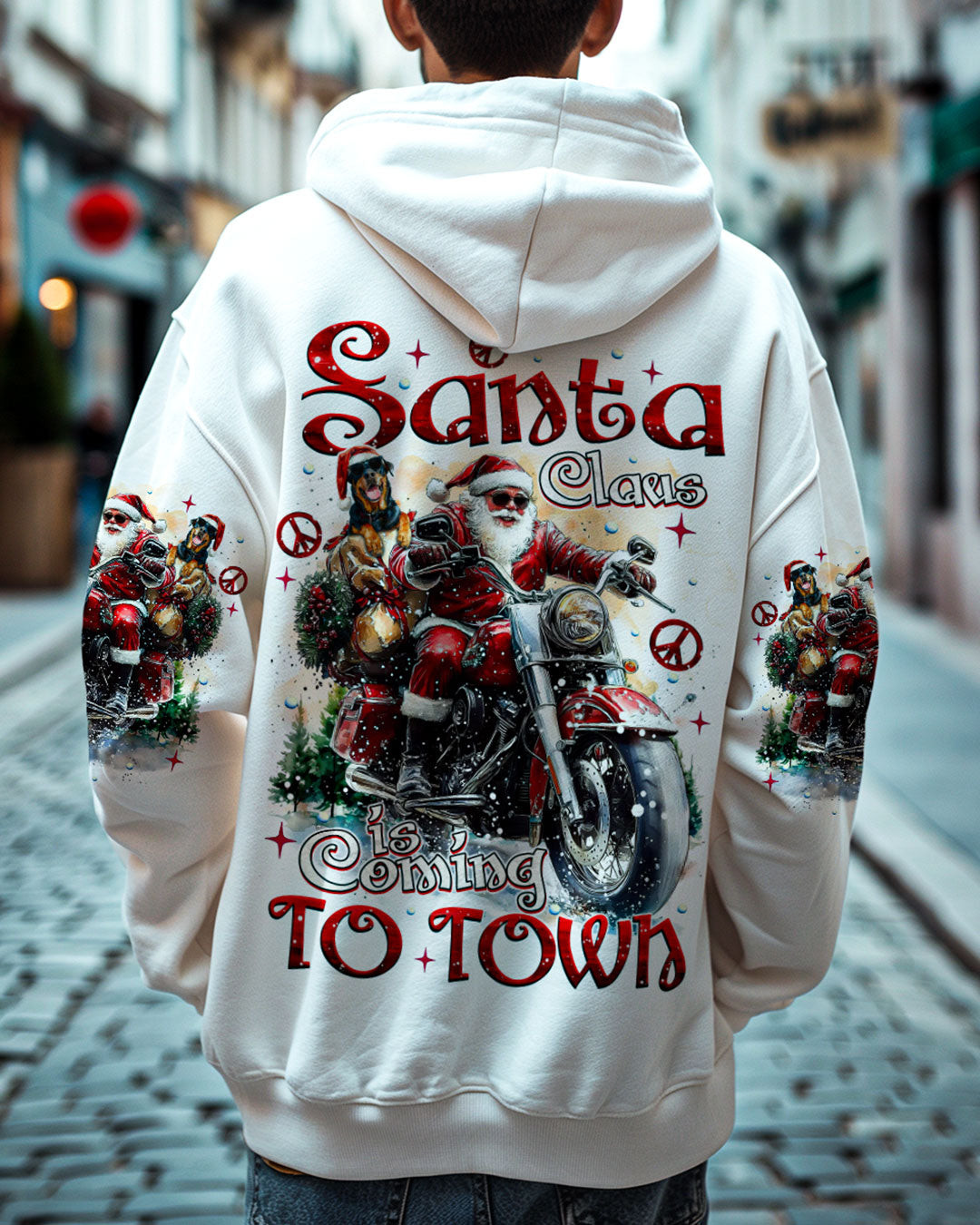 Santa Driving Motorbike Hoodie Santa Claus Is Coming Christmas Gifts For Motorbike Lovers