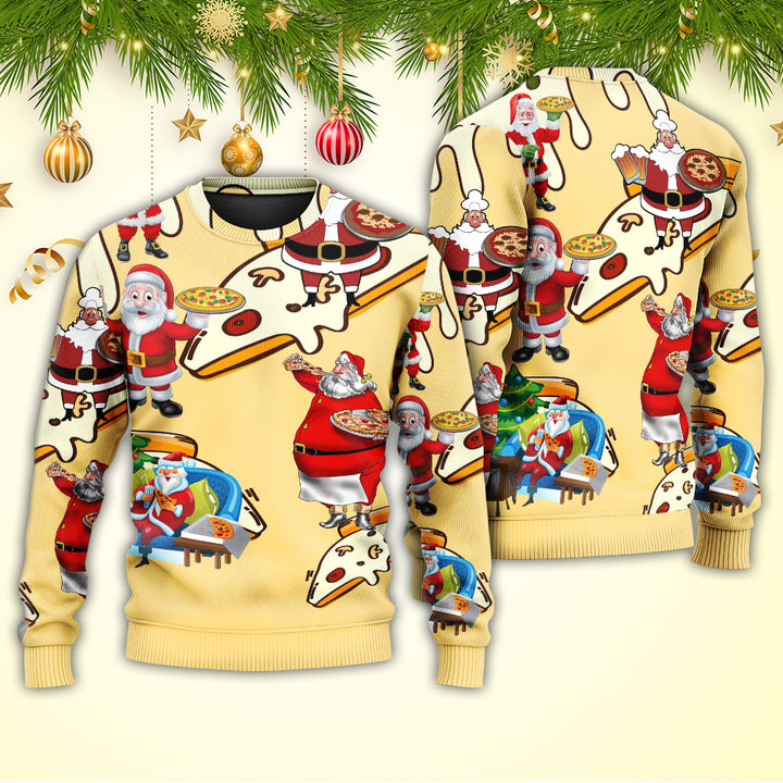 Santa Eating Pizza Ugly Christmas Sweater Funny Xmas Jumper Presents For Pizza Lovers