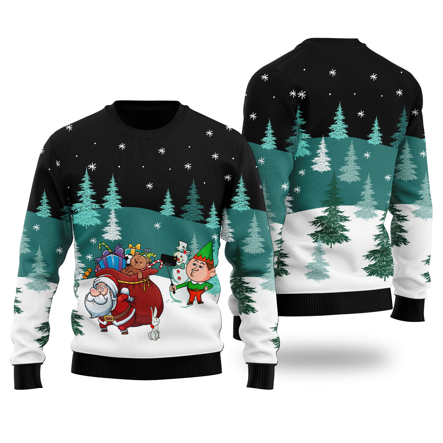 Santa Elf Selfie Ugly Christmas Sweater Black Trending Christmas Merch Gift 2025 Collection