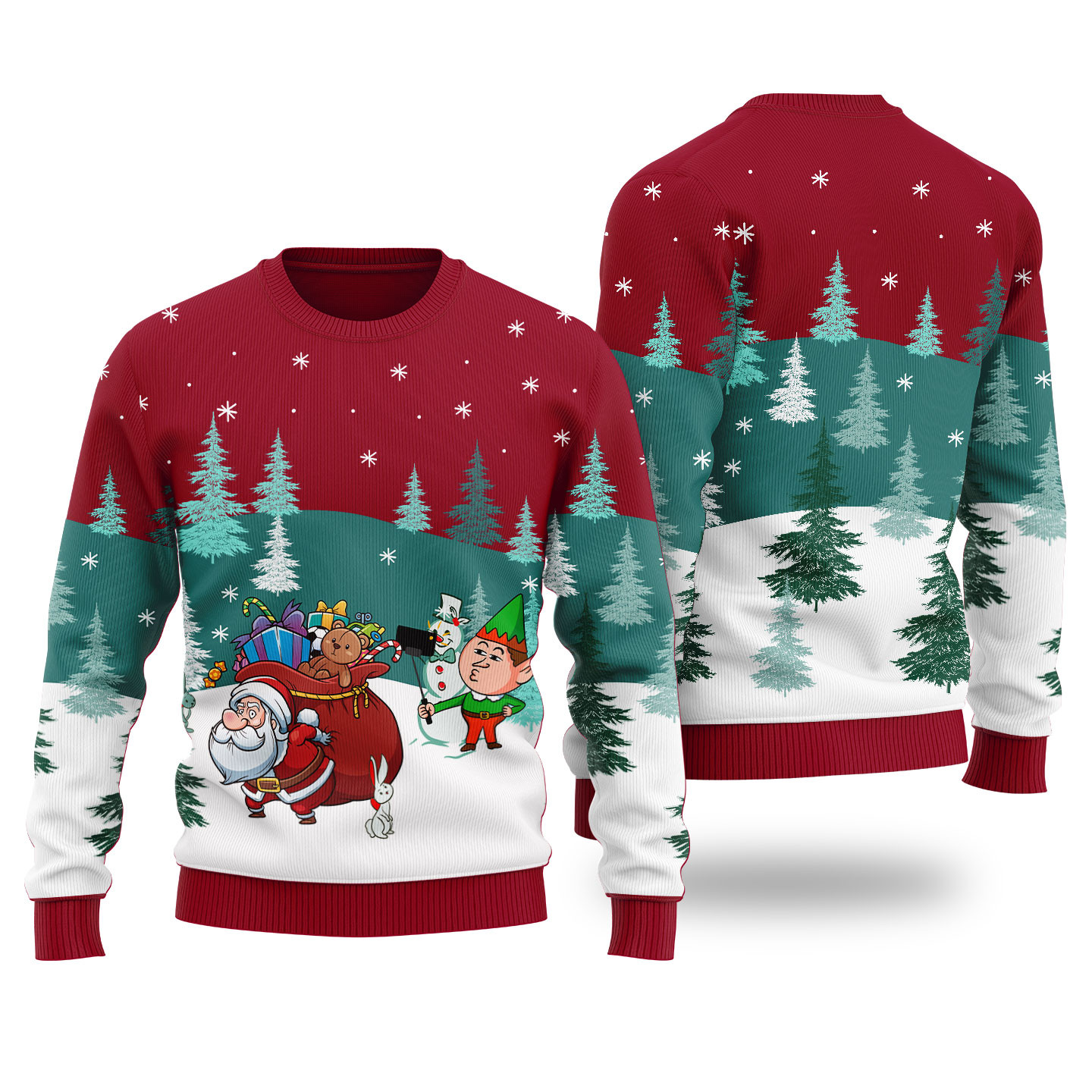 Santa Elf Selfie Ugly Christmas Sweater Cardinal Red Soft Cotton Sweatshirt for Winter Comfort