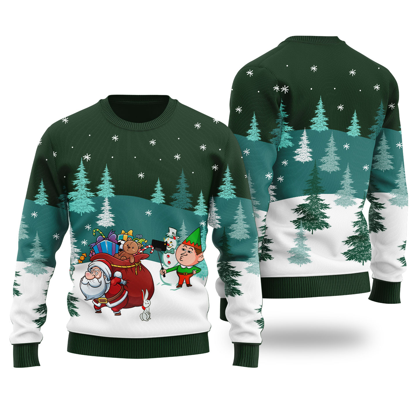 Santa Elf Selfie Ugly Christmas Sweater Forest Green Personalized Christmas Sweatshirt Gift for Family