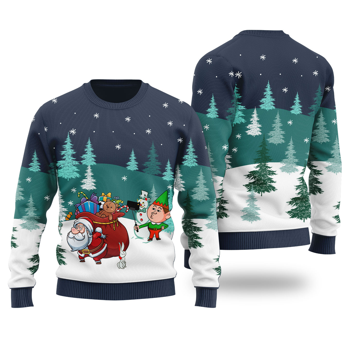 Santa Elf Selfie Ugly Christmas Sweater Navy Holiday Merch That Makes a Perfect Christmas Gift