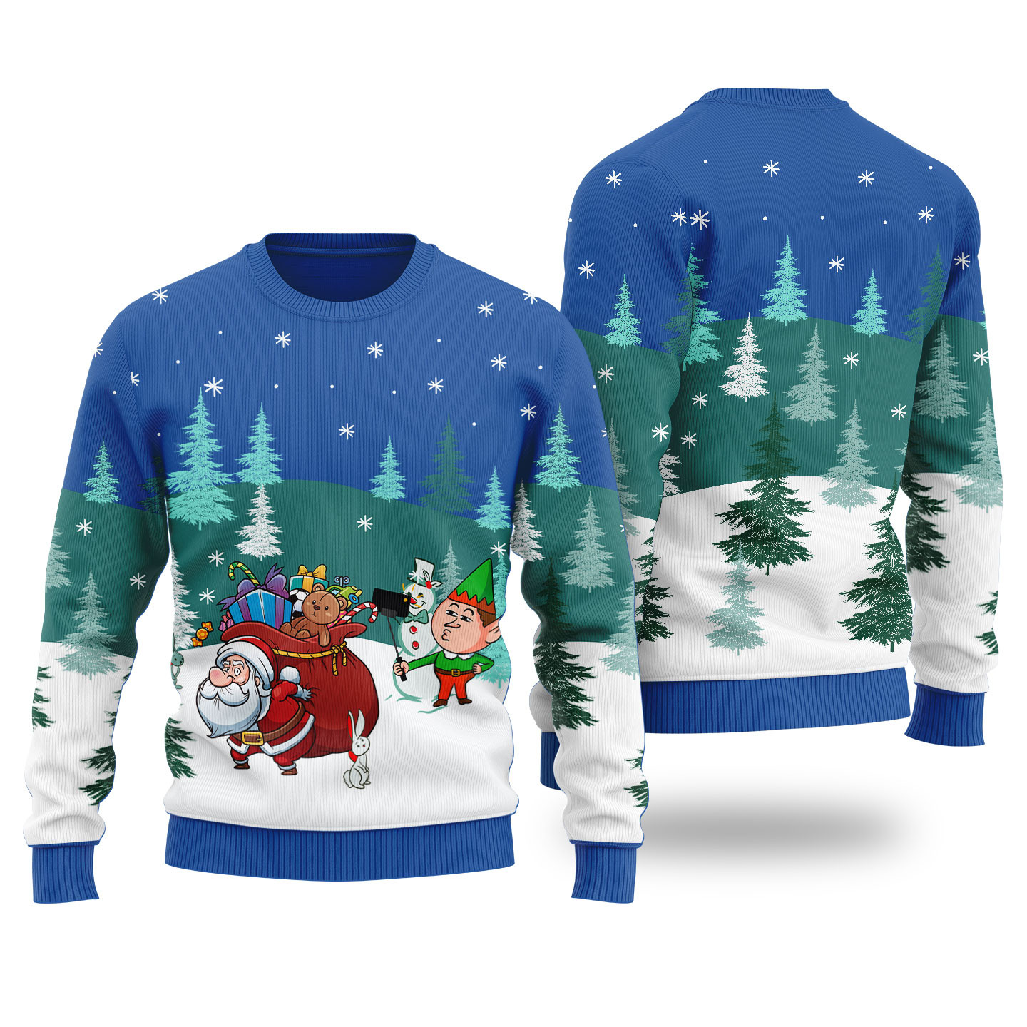 Santa Elf Selfie Ugly Christmas Sweater Royal Funny Holiday Sweater for Family Gatherings