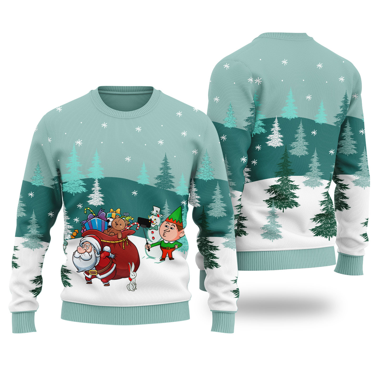 Santa Elf Selfie Ugly Christmas Sweater Soft Cotton Sweatshirt for Winter Comfort
