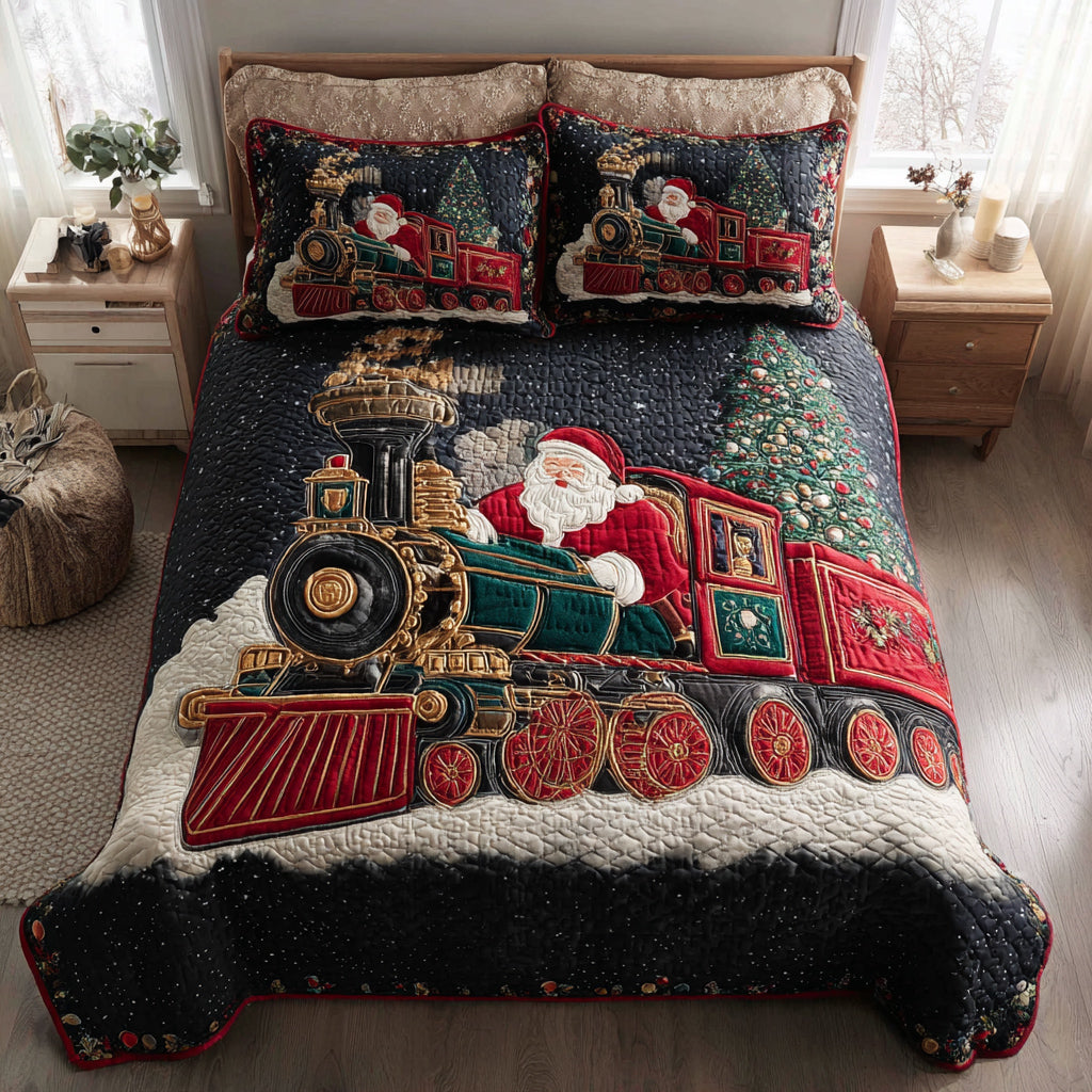 Santa Express Train Quilted Bedding Set Holiday Duvet Sets Christmas Gift Sets
