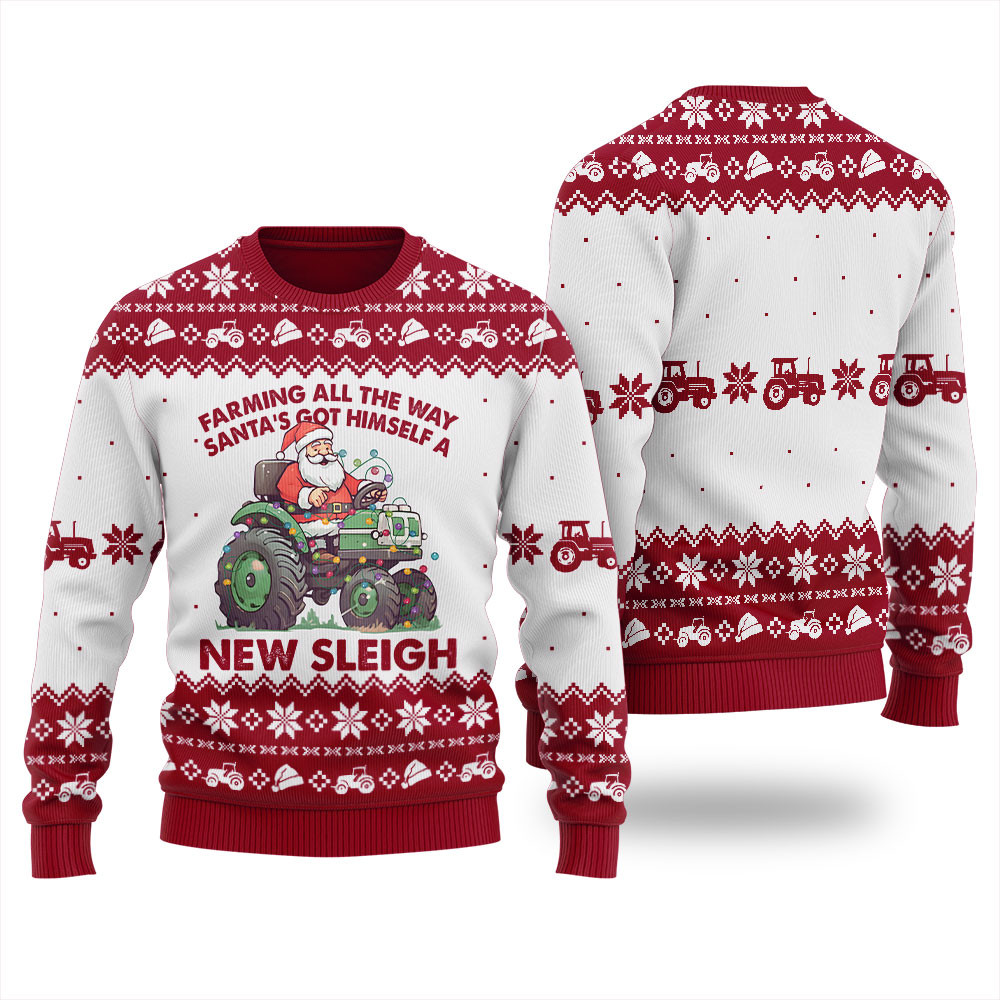Santa Farm Truck Christmas Sleigh Ugly Sweater For Men Merry Christmas Sweatshirt for Holiday Fun